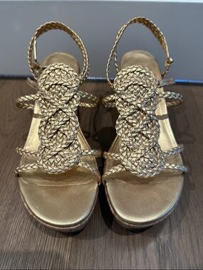 kate spade Metallic Gold Braided Platform Sandals